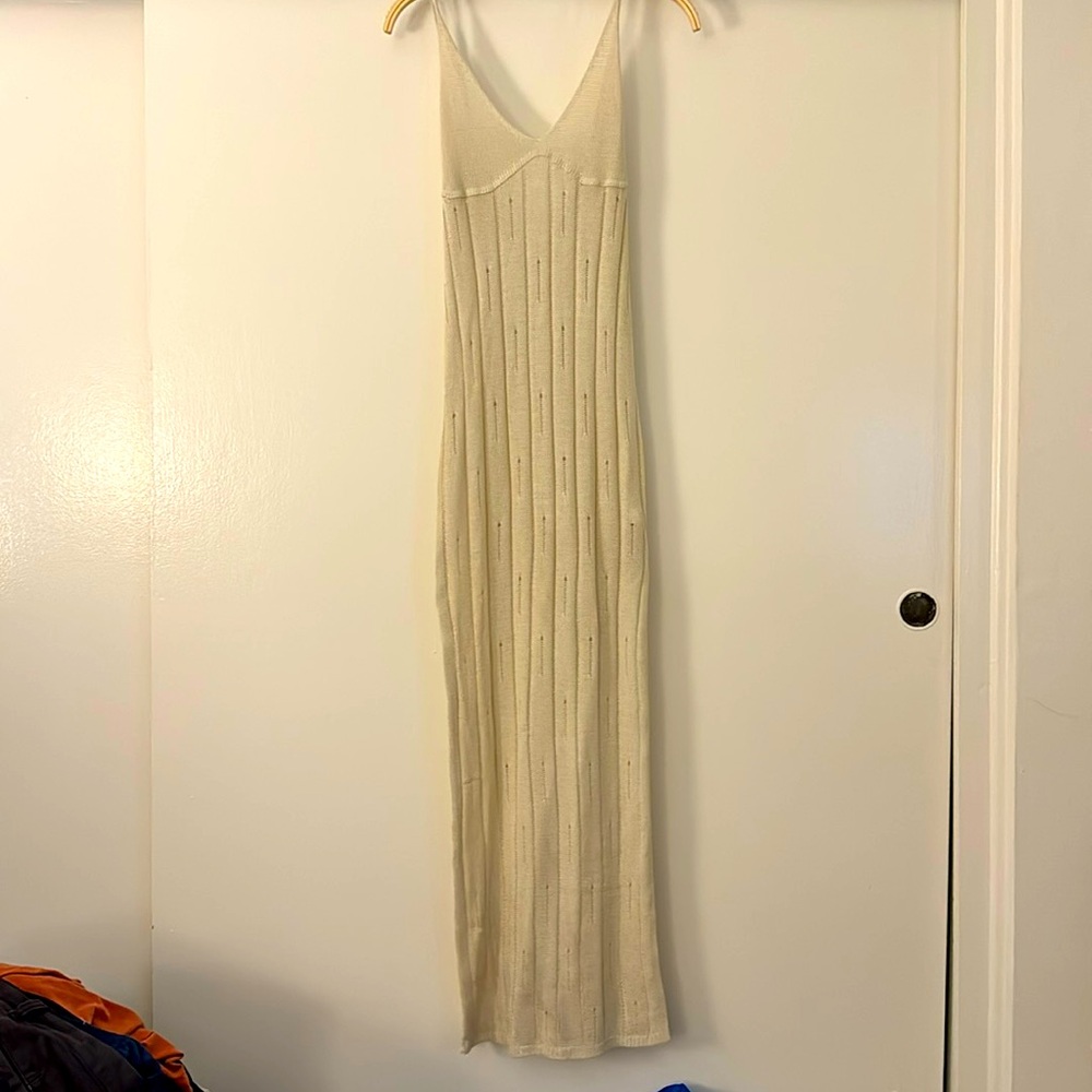 NEVER WORN Distressed sheer cover-up dress with side slits